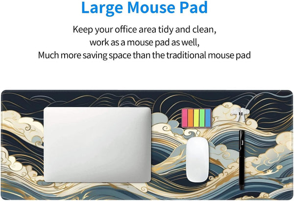 Abstract Japanese Ocean Waves Gaming Mouse Pad XL, Large Non Slip Rubber Mousepad, Stitched Edges Mouse Pads, Long Extended Mouse Pad,31.5'' X 11.8''