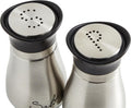 Juvale Stainless Steel Salt and Pepper Shakers Set with Holder, Refillable, Clear Glass Bottoms, Screw-Off Perforated "S" and "P" Caps for Kitchen