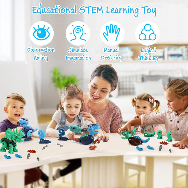 Dinosaur STEM Toys for Kids 3-5, Take Apart Dinosaur Toys with Electric Drill, Educational Building Toy & Construction Set, DIY Christmas Birthday