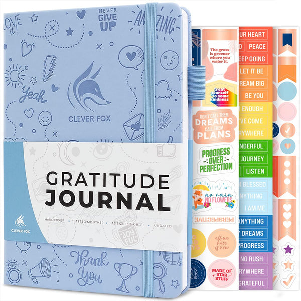 Clever Fox Gratitude Journal for Women & Teen Girls, 5.8x8.3 Periwinkle | 3-month daily guided journal, inspirational prompts for positivity,
