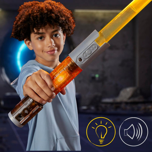 STAR WARS Lightsaber Forge Kyber Core Jedi Knight Yord Fandar, Officially Licensed Yellow Customizable Electronic Lightsaber, Toys for 4 Year Old