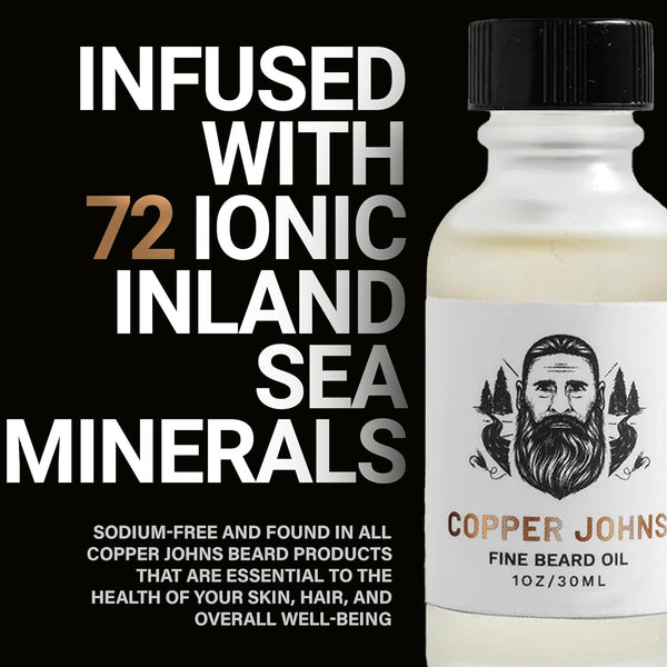 Copper Johns Beard Oil for Men Growth, Castor & Jojoba Oil with Sea Minerals, Increases Softness & Control for Fuller-Looking Beard, Mens Beard