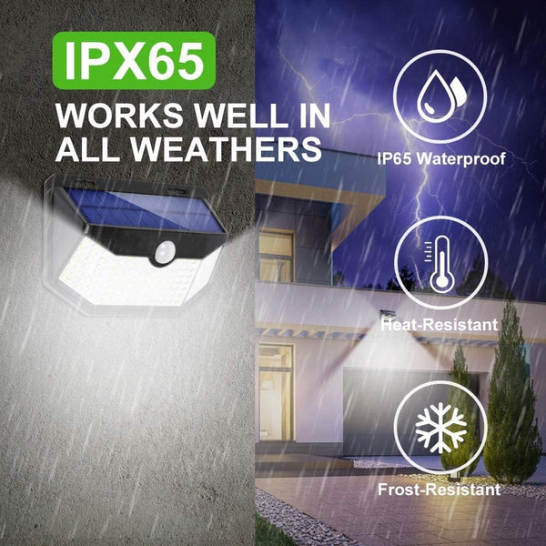 HMCITY Solar Lights Outdoor 120 LED with 3 Lighting Modes, Motion Sensor Wall Lights,IP65 Waterproof Solar Powered for Garden Patio Yard (Back