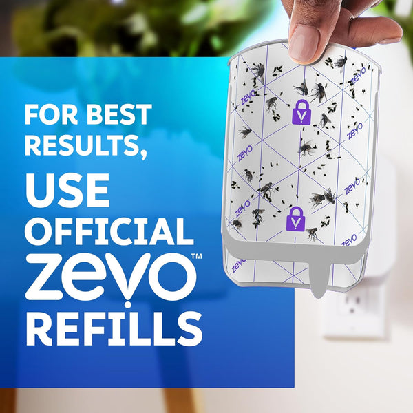 Zevo Flying Insect Trap - Plug-in Indoor Fly Trap and Bug Light Trap Refill with Blue and UV Light - No-Mess Cartridge for House Flies, Fruit Fly