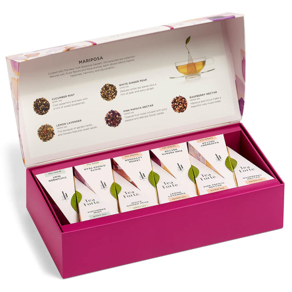 Tea Forte Mariposa Premium Tea Petite Presentation Box Tea Gift Sampler, 10 Count, 1 of Each Variety Individually Wrapped Handcrafted Pyramid