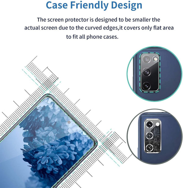 Galaxy S20 FE Screen Protector and Camera Protector, [3 Screen Protectors+3 Camera Protectors][Support Fingerprint] Tempered Glass Screen