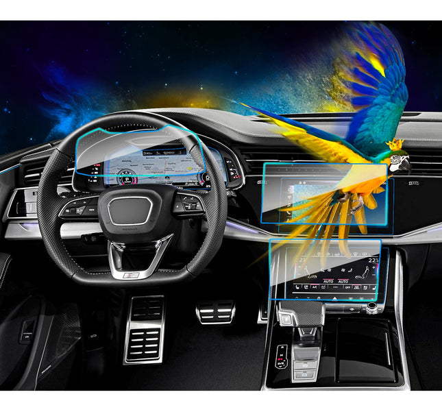 3Pcs 2024 2025 2023-2020 Audi Q7 / Q8 10.1-Inch Screen Protector Navigation a Smaller 8.6-Incher Located Below,Dashbord 