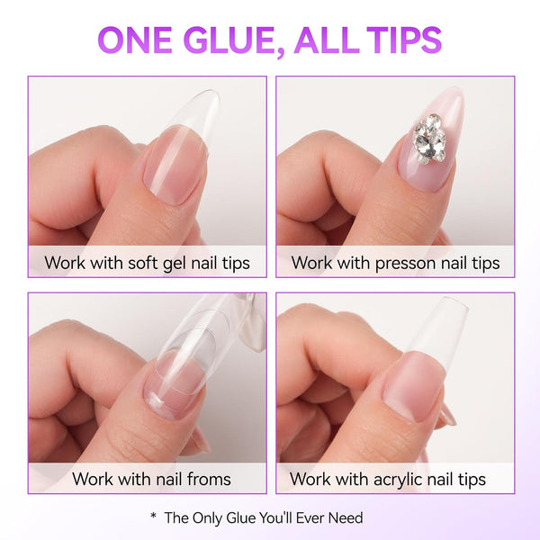 Gelike EC Gel Nail Glue for Press Ons: 6 in 1 Strong UV Nail Glue for Nail Tips and Acrylic Nail - Long Lasting 28 Days Hold Quick UV Cure - Hema