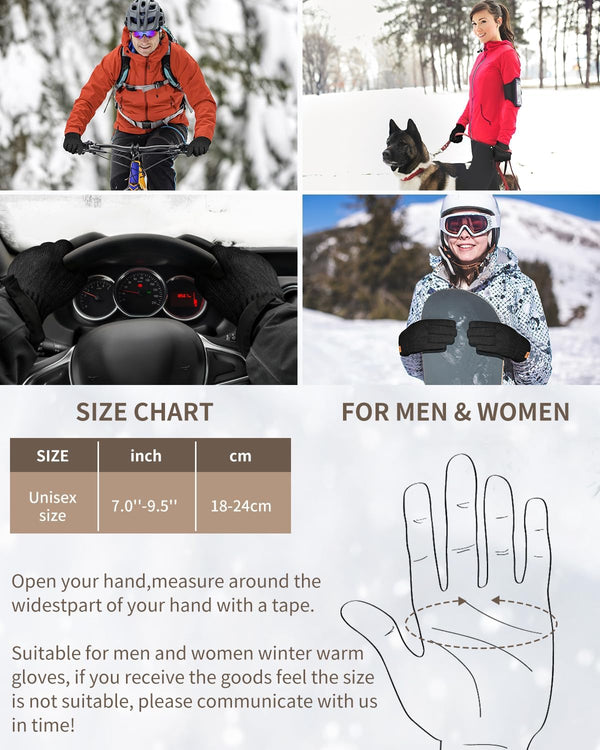 Thermal Winter Gloves-Fleece Lining for Men Women Black