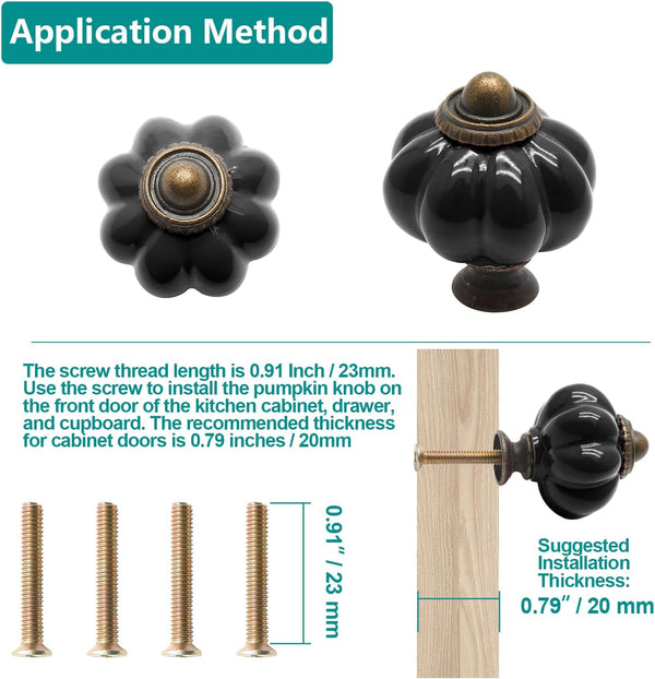 12pcs Black Pumpkin Knobs, Vintage Ceramic Cabinet Knobs | Dresser Knobs, Drawer Knobs, Door Knobs, Drawer Pulls, Dresser Handles with Mounting