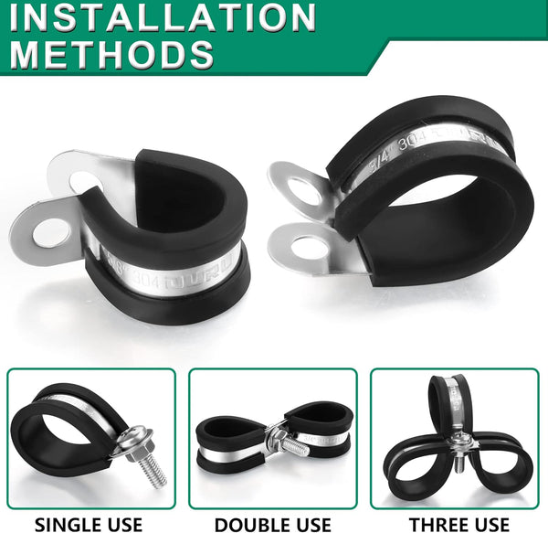 OURU 20pcs 5/8 Inch Stainless Steel Cable Clamps,Rubber Coated Cushioned Insulated Cable Clamp,Automotive Cable Wire Clamps,Pipe Clamps,Metal