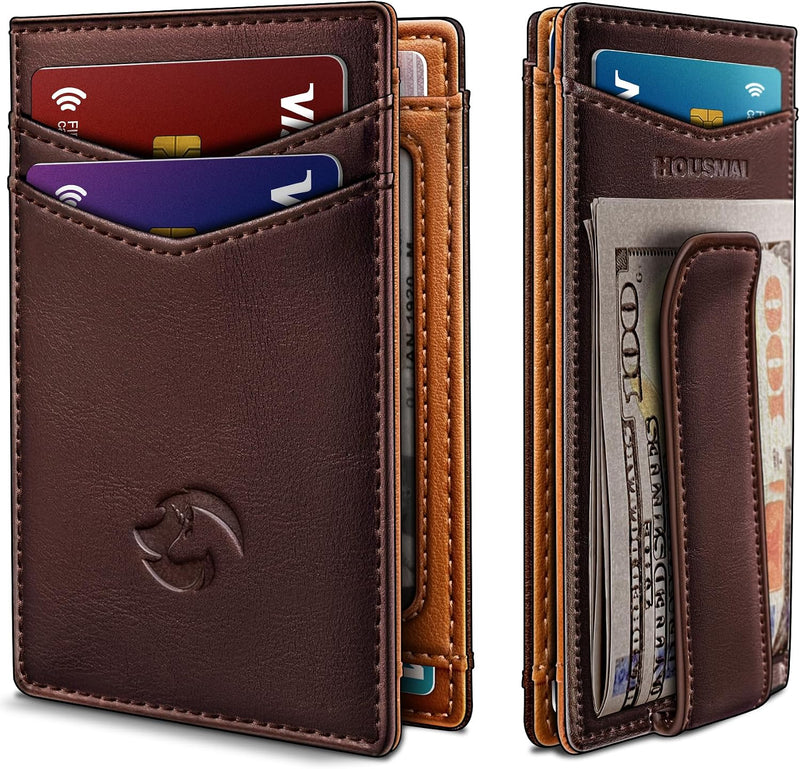 Magnetic Closure Slim Wallet for Men with Money Clip Gift Boxed,Genuine Leather Front Pocket Wallet, 3.9"X 2.7", RFID Blocking