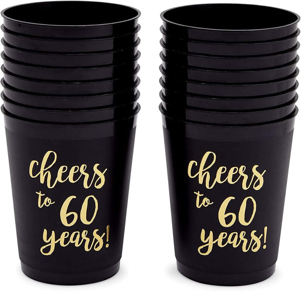 Sparkle and Bash 30th Birthday Cups & Plastic Tumblers - 16 Pack, 16 Oz, Black, Cheers To 30 Years - Party Favors & Wedding Anniversary Celebrations