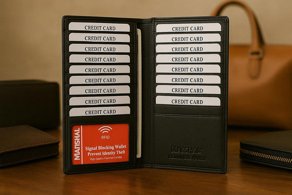 Marshal Bifold Leather RFID Blocking Wallet For Men & Women | Genuine Leather Holder With 19 Slots, 2 Bill Compartments & ID Window For