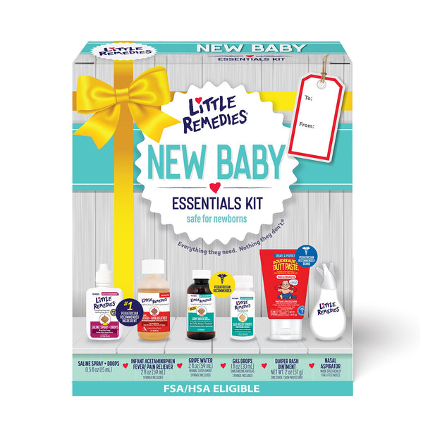 Little Remedies New Baby Essentials Kit with Saline Nasal Spray, Diaper Rash Cream, Gas Relief Drops, Gripe Water & More, Safe for Newborns 6