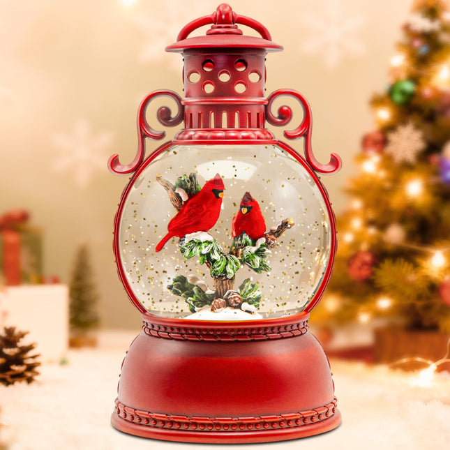 Christmas Snow Globes, Cardinal Christmas Water Globes with 8 Songs, 6H Timer Battery & USB Powered Glitter Snow Globe M