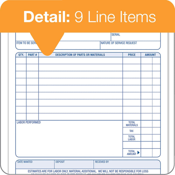 Adams Job Work Order Book, 3-Part Carbonless, White/Canary/White, 5-9/16 x 8-7/16 Inches, 33 Sets (T5868)