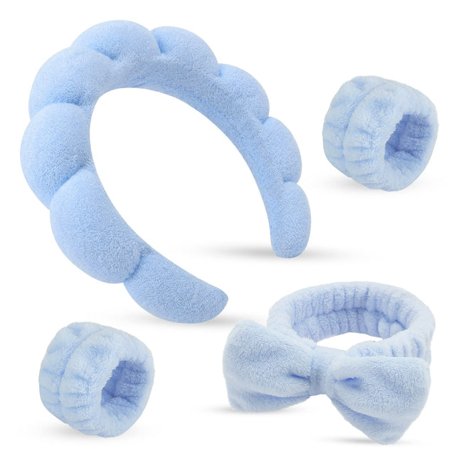 Sponge Spa Headbands for Women & Wristband Set,Puffy Makeup Headband Set for Was