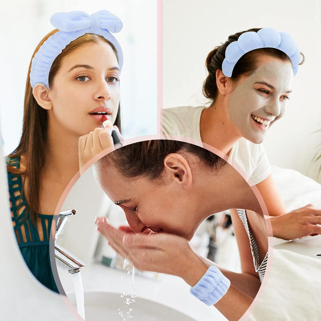 Sponge Spa Headbands for Women & Wristband Set,Puffy Makeup Headband Set for Was