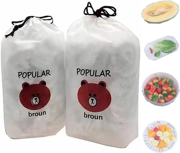 200Pcs Fresh Keeping Bags, Elastic Plastic Sealing Bags Food Cover with Elastic Edge, Reusable Stretch Adjustable Bowl Lids, Universal Kitchen