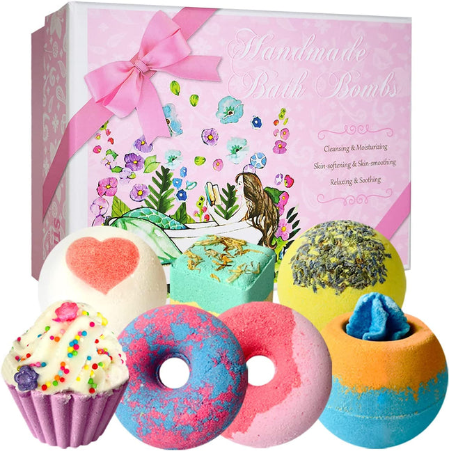STNTUS INNOVATIONS Bath Bombs, 7 Natural Bath Bomb Gift Set, Handmade Bubble Bat