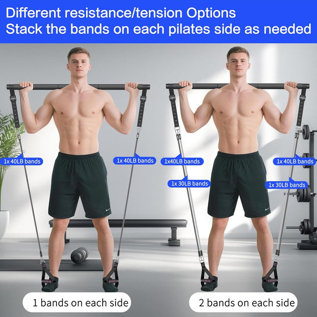 Pilates Bar Kit with Resistance Bands,Pilates Bar with Stackable Bands Workout E