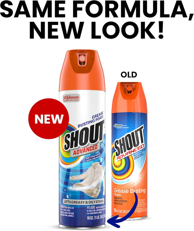 Shout Advanced Grease Busting Foam, Laundry Stain Remover, Oil and Grease Stain 