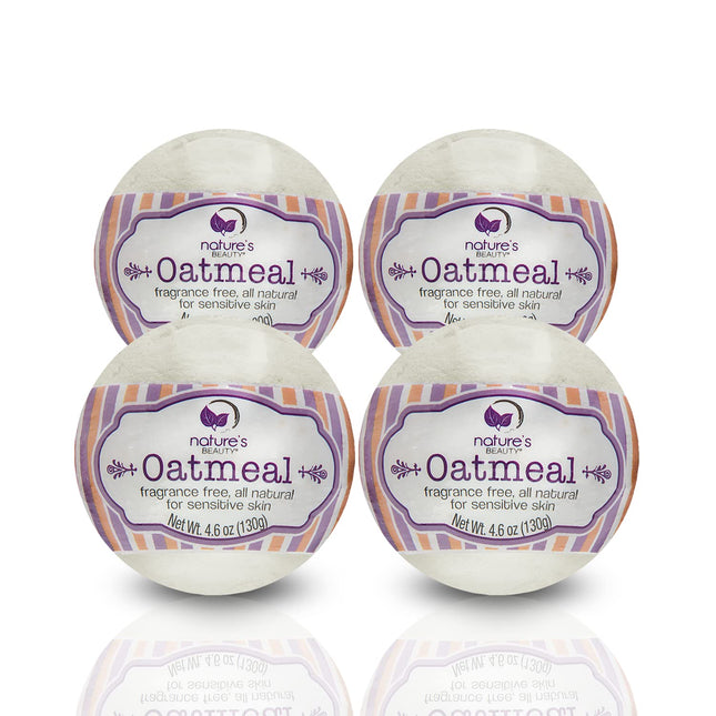 Nature's Beauty Oatmeal Fragrance-Free Bath Bomb Multi-Pack - Natural Hand Crafted, Non-Staining, Luxury Fizzy Spa Bomb,