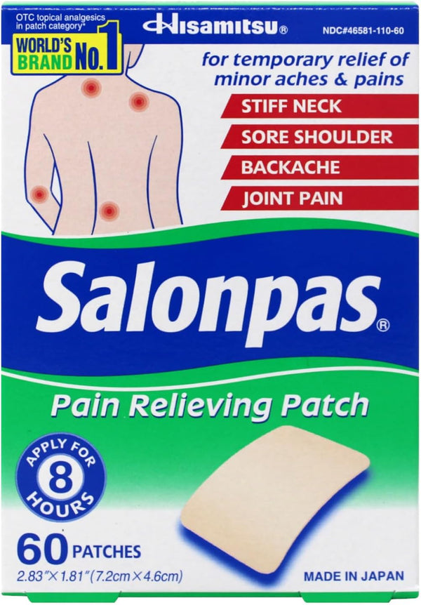 Salonpas Pain Relieving Patch, Extra Strength Topical Analgesic, 60 Ct (Pack of 2)