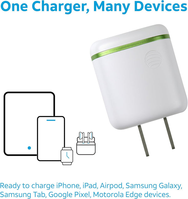 AT&T USB-C Wall Charger Fast Charging Power Adapter Foldable Prongs Travel-Friendly for Compatible with iPhone iPad Samsung Galaxy Google Pixel