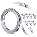 304 Stainless Steel Hose Clamp Assortment Kit DIY, Cut-To-Fit 12 FT Metal Strap+8 Stronger Fasteners,Large Adjustable Worm Gear Band Hose Clamps