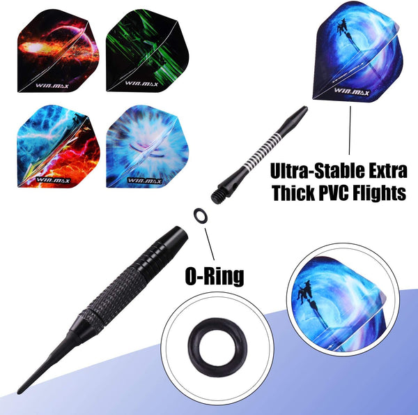 WIN.MAX Darts Plastic tip 12 Pcs Soft tip Darts for Electronic Dart Board black
