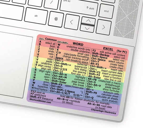 Synerlogic Word/Excel Windows Shortcut Sticker | Reference Guide Keyboard Shortcuts | Work from Home Essentials | Excel Shortcuts Cheat Sheet