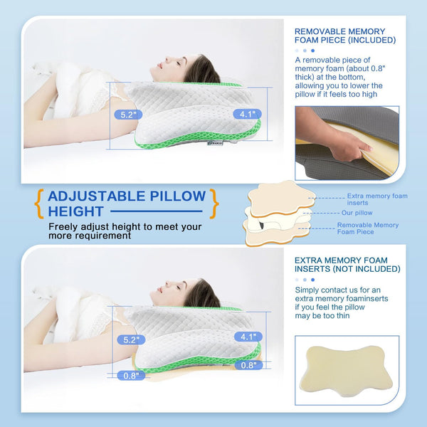 Pain Relief Cervical Pillow for Neck Support,Adjustable Ergonomic Pillow Cozy Sleeping,Odorless Orthopedic Memory Foam Pillows,Contour Bed Pillow