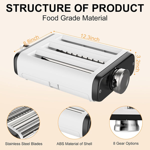 Pasta Maker Attachment for All Kitchenaid Mixers, Noodle Maker Kitchen Aid Mixer Accessories 3 In 1 Including Dough Roller Spaghetti Fettuccine