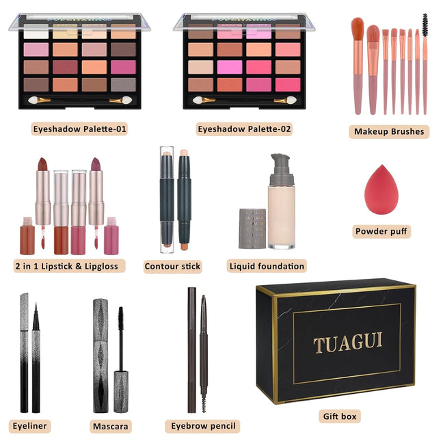 All in One Makeup Kit for Women Full Kit, Includes Eyeshadow,Foundation,Eyeliner,Mascara,Eyebrow Pencil,Contour Stick, M