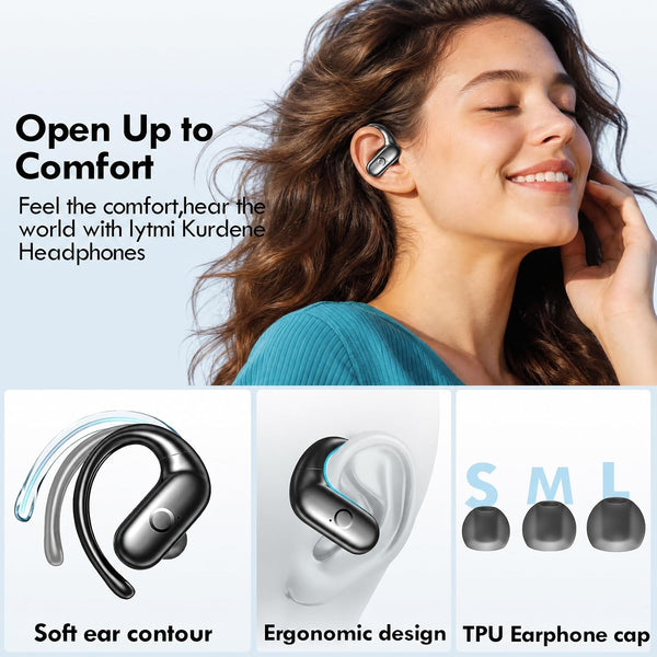 kurdene Wireless Earbuds Bluetooth Headphones with Secure Earhooks 60Hrs Black