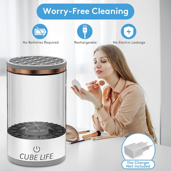 CUBE LIFE Electric Makeup Brush Cleaner Machine, 1200Mah Cosmetic Brush Cleaner Machine for All Type Makeup Brushes, Makeup Brush Cleanser, Brush