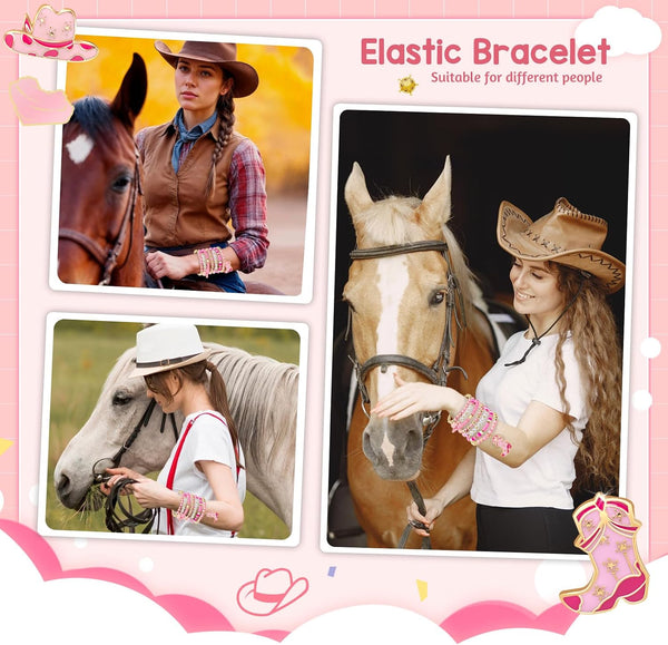 Artlunar Western Cowgirl Beaded Stretch Bracelets, Stackable cowgirl hat boot accessories, Bohemian Jewelry for Women Girls Teens Christmas