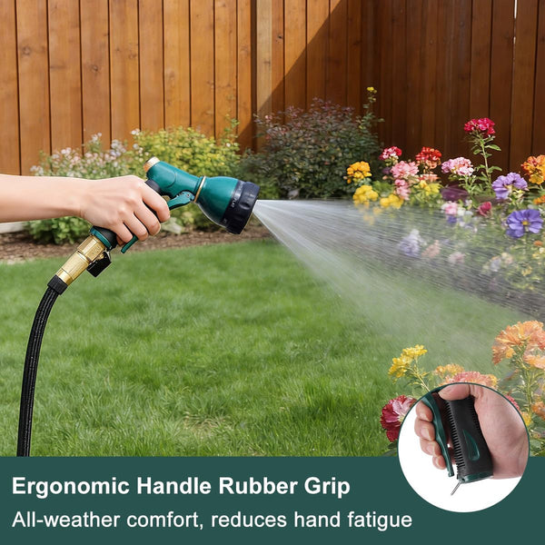 FANHAO Garden Hose Nozzle Sprayer Heavy Duty, 100% Metal Spray Nozzle High Pressure Water Hose Nozzle with 7 Patterns for Watering Garden, Washing