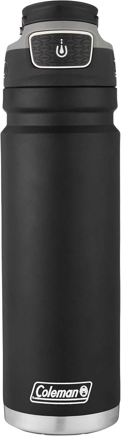 Coleman Autoseal FreeFlow Stainless Steel Water Bottle, Black, 24oz 24oz Black