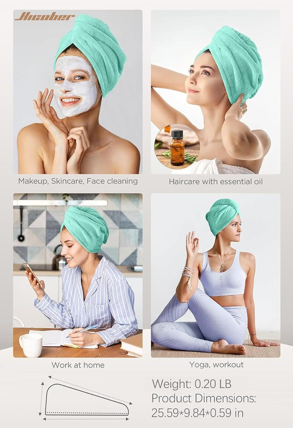 Hicober Microfiber Hair Towel Wrap for Women, Green Purple Grey, 3-Pack Purple,green,grey Large