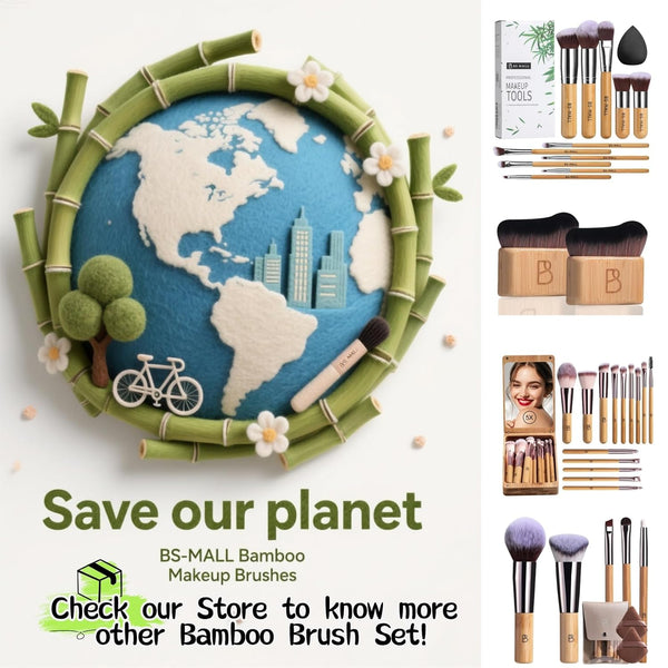 BS-MALL Makeup Brush Set 11Pcs Bamboo Synthetic Kabuki Brush Set Foundation Powder Blending Concealer Eye Shadows Blush Cosmetics Brushes with