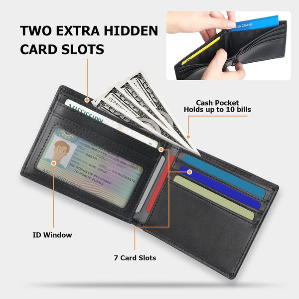 Slim Mens Wallets Leather Rfid Blocking Bifold Wallets for Men with ID Window