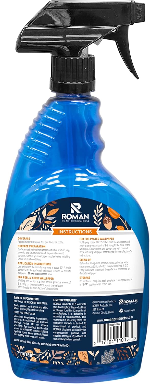 RomanÃ¢ÂÂS E-Z Hang Peel & Stick Wallpaper Helper + Pre-Pasted Activator, Clea