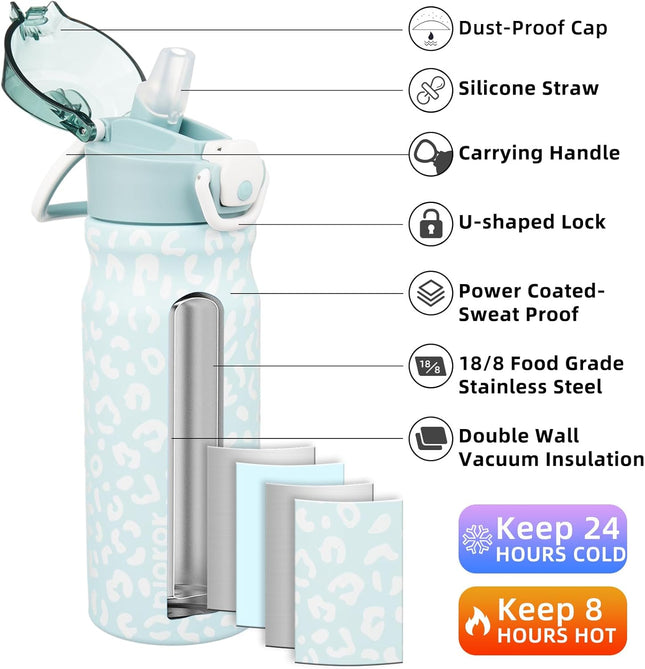 BJPKPK Insulated Water Bottle 18Oz Stainless Steel Water Bottles with Straw and Carry Handle Double Wall Metal Thermos,L