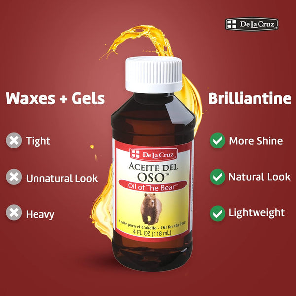 De La Cruz Oil of the Bear Beard Oil for Men - Grooming Brillantine for Hair, Mustache and Beard - Aceite Del Oso
