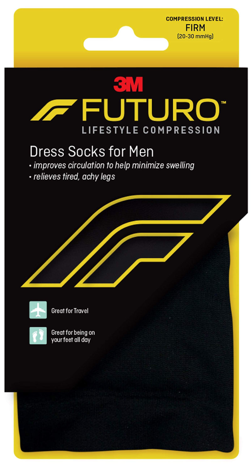 FUTURO Dress Socks for Men, Large, Black, Firm (20-30 mm/Hg) Large Firm Compression (20-30 mm/Hg)