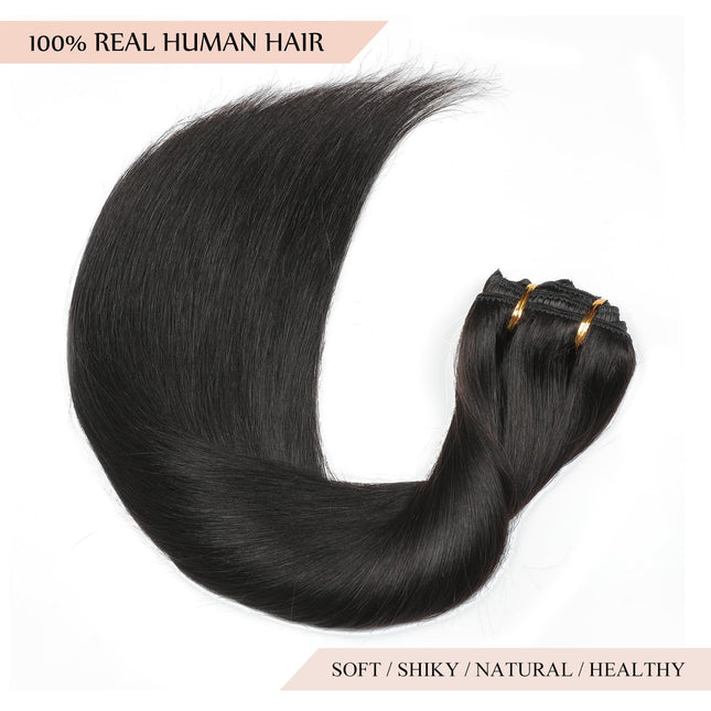 Sisily Clip in Hair Extensions Real Human Hair,14 Inch 130G, Natural Straight Hu