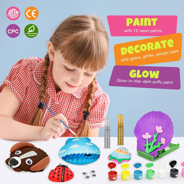 Nicmore Kids Sea Shell Art & Crafts: Glow in the Darkness Painting Kits Crafts for Age 4-6 4-8 8-12 Gift for Boys Girls Art Supplies Activities